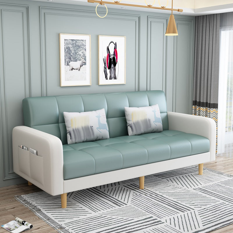 Nordic 59.06"L x 26.77"W x 32.28"H Square Arm Sectional Tight Back Sofa with Storage Green-White Faux Leather Without Ottoman Clearhalo 'furn' 'furn_sectionals' 'Furniture' 'furniture_sectionals' 'Living Room Furniture' 'Sectionals' 4934474