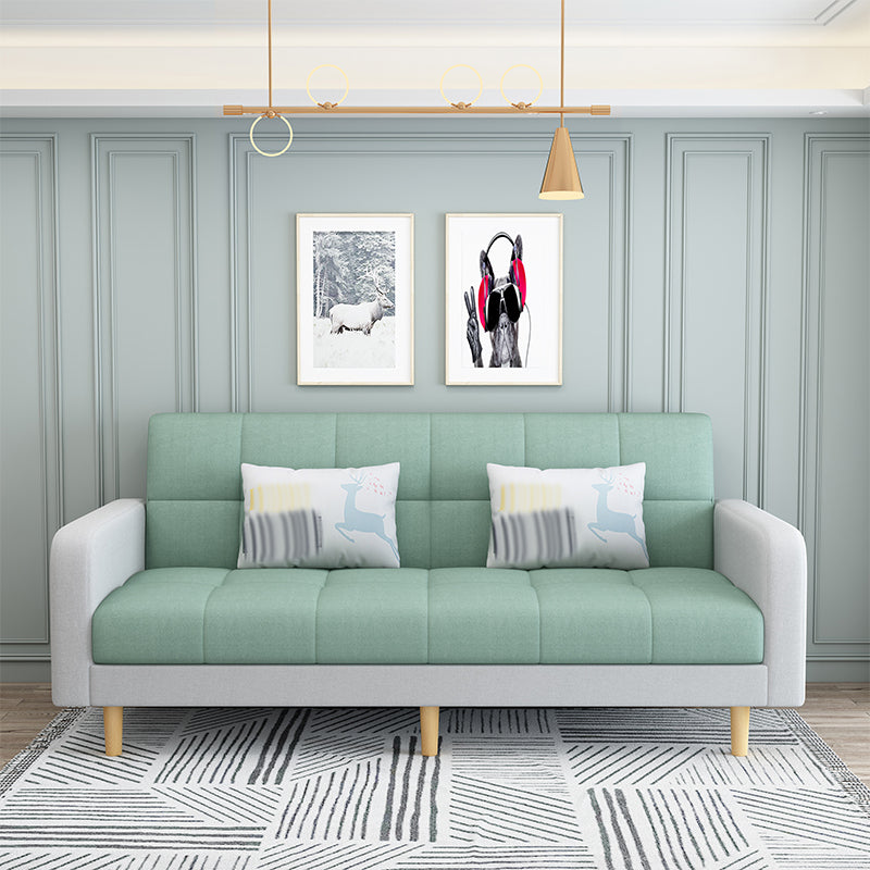 Nordic 59.06"L x 26.77"W x 32.28"H Square Arm Sectional Tight Back Sofa with Storage Green-White Cotton Blend Without Ottoman Clearhalo 'furn' 'furn_sectionals' 'Furniture' 'furniture_sectionals' 'Living Room Furniture' 'Sectionals' 4934476