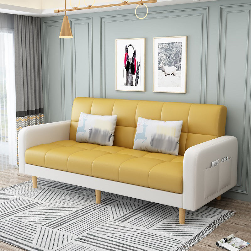 Nordic 59.06"L x 26.77"W x 32.28"H Square Arm Sectional Tight Back Sofa with Storage Yellow White Faux Leather Without Ottoman Clearhalo 'furn' 'furn_sectionals' 'Furniture' 'furniture_sectionals' 'Living Room Furniture' 'Sectionals' 4934479