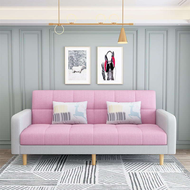 Nordic 59.06"L x 26.77"W x 32.28"H Square Arm Sectional Tight Back Sofa with Storage Pink-White Cotton Blend Without Ottoman Clearhalo 'furn' 'furn_sectionals' 'Furniture' 'furniture_sectionals' 'Living Room Furniture' 'Sectionals' 4934488