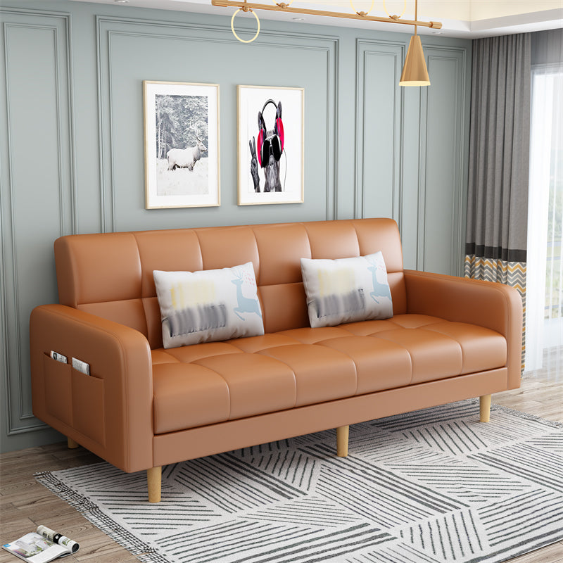 Nordic 59.06"L x 26.77"W x 32.28"H Square Arm Sectional Tight Back Sofa with Storage Orange Faux Leather Without Ottoman Clearhalo 'furn' 'furn_sectionals' 'Furniture' 'furniture_sectionals' 'Living Room Furniture' 'Sectionals' 4934490