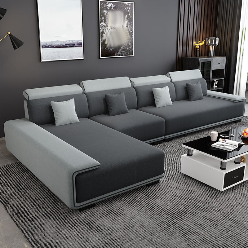 149.6"L √ó 70.87"W √ó 30.31"H Pillow Top Arm Sectional Stain-Resistant Faux Leather Sofa Dark Grey Light Grey Clearhalo 'furn' 'furn_sectionals' 'Furniture' 'furniture_sectionals' 'Living Room Furniture' 'Sectionals' 4934496