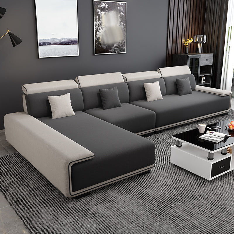 149.6"L √ó 70.87"W √ó 30.31"H Pillow Top Arm Sectional Stain-Resistant Faux Leather Sofa Dark Gray-White Latex Clearhalo 'furn' 'furn_sectionals' 'Furniture' 'furniture_sectionals' 'Living Room Furniture' 'Sectionals' 4934497