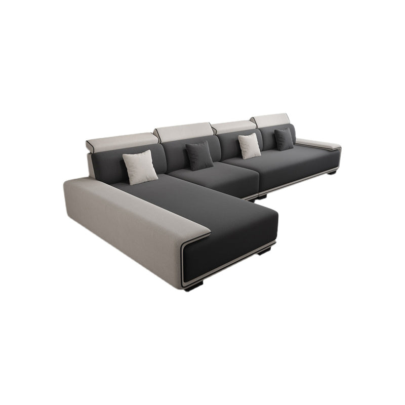 149.6"L √ó 70.87"W √ó 30.31"H Pillow Top Arm Sectional Stain-Resistant Faux Leather Sofa Dark Gray-White Sponge Clearhalo 'furn' 'furn_sectionals' 'Furniture' 'furniture_sectionals' 'Living Room Furniture' 'Sectionals' 4934498