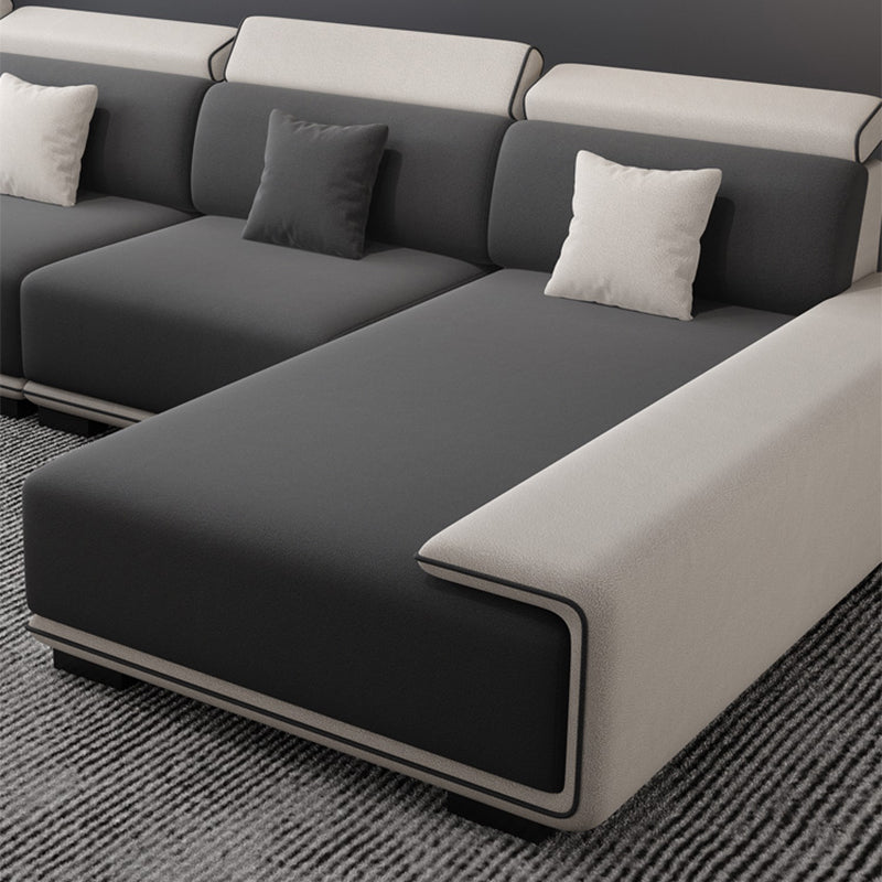 149.6"L √ó 70.87"W √ó 30.31"H Pillow Top Arm Sectional Stain-Resistant Faux Leather Sofa Clearhalo 'furn' 'furn_sectionals' 'Furniture' 'furniture_sectionals' 'Living Room Furniture' 'Sectionals' 4934500