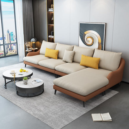 126.0"L √ó 66.9"W √ó 35.8"H Faux Leather Recessed Arm Sectional Slipcovered Sofa and Chaise Gray-Orange Clearhalo 'furn' 'furn_sectionals' 'Furniture' 'furniture_sectionals' 'Living Room Furniture' 'Sectionals' 4934504