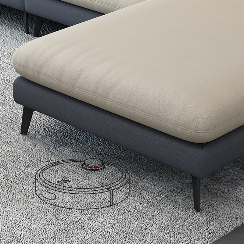 126.0"L √ó 66.9"W √ó 35.8"H Faux Leather Recessed Arm Sectional Slipcovered Sofa and Chaise Clearhalo 'furn' 'furn_sectionals' 'Furniture' 'furniture_sectionals' 'Living Room Furniture' 'Sectionals' 4934510