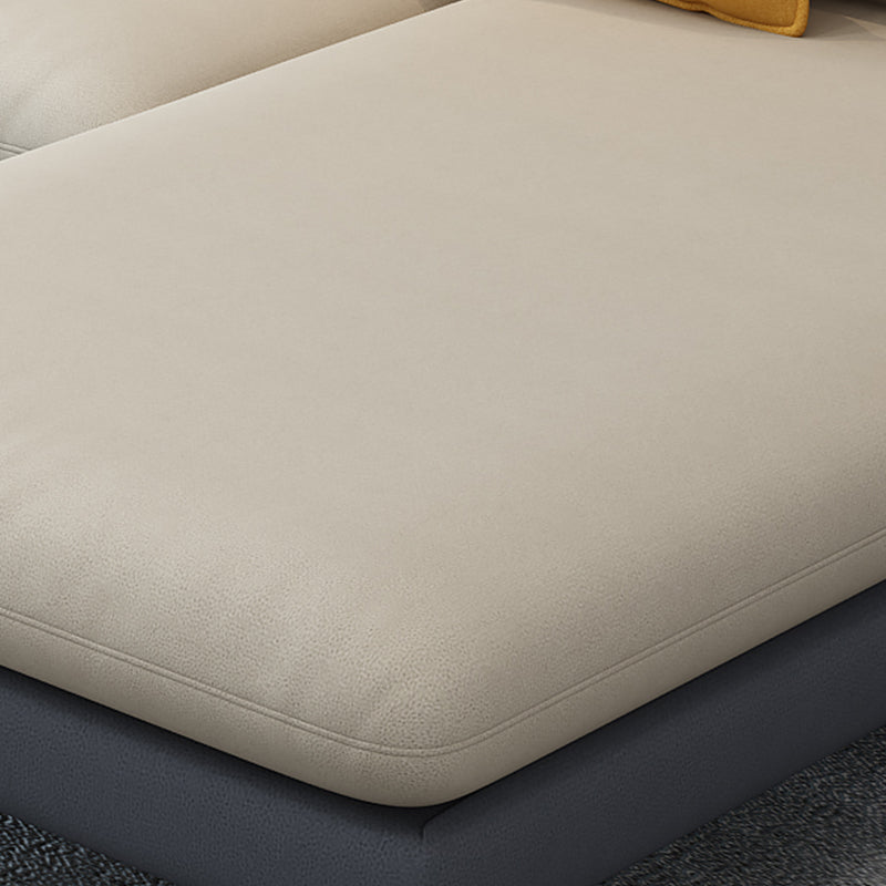 126.0"L √ó 66.9"W √ó 35.8"H Faux Leather Recessed Arm Sectional Slipcovered Sofa and Chaise Clearhalo 'furn' 'furn_sectionals' 'Furniture' 'furniture_sectionals' 'Living Room Furniture' 'Sectionals' 4934511