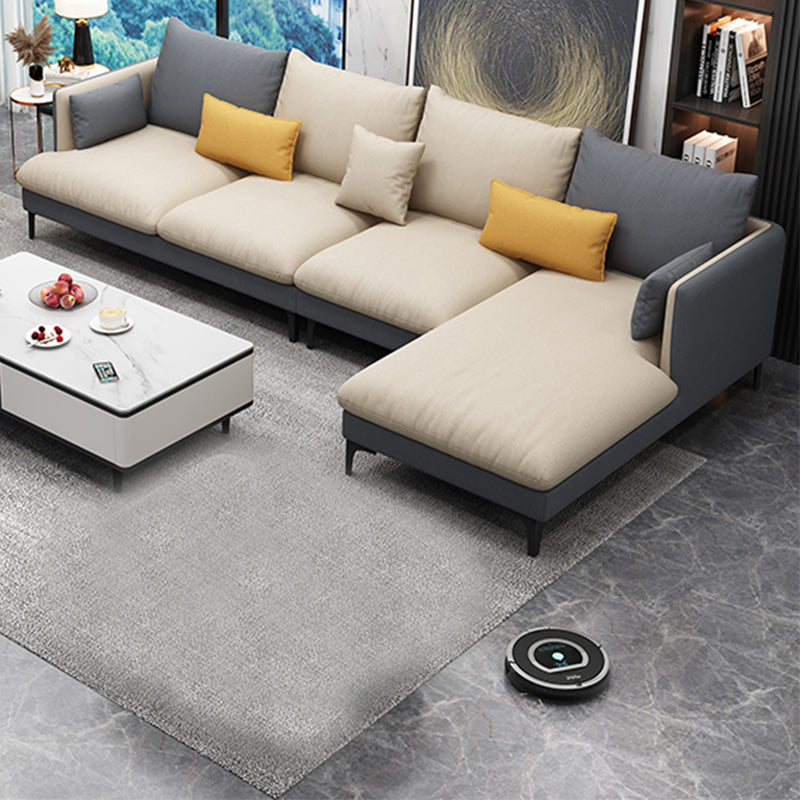 Light-Grey Waterproof Faux Leather Sofa Slipcovered Sectional with Recessed Arms 126"L x 67"W x 35"H Latex Clearhalo 'furn' 'furn_sectionals' 'Furniture' 'furniture_sectionals' 'Living Room Furniture' 'Sectionals' 4934513