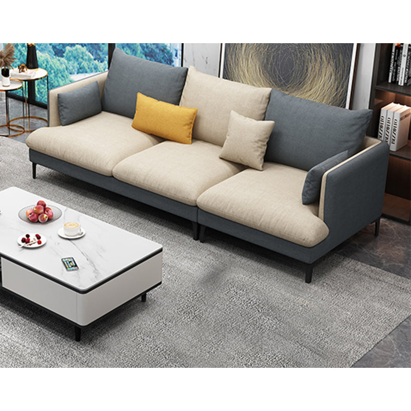 Light-Grey Waterproof Faux Leather Sofa Slipcovered Sectional with Recessed Arms 96.5"L x 33.5"W x 35"H Latex Clearhalo 'furn' 'furn_sectionals' 'Furniture' 'furniture_sectionals' 'Living Room Furniture' 'Sectionals' 4934516