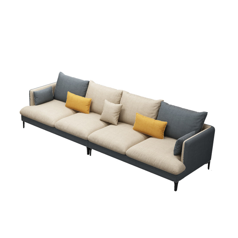 Light-Grey Waterproof Faux Leather Sofa Slipcovered Sectional with Recessed Arms 126"L x 33.5"W x 35"H Sponge Clearhalo 'furn' 'furn_sectionals' 'Furniture' 'furniture_sectionals' 'Living Room Furniture' 'Sectionals' 4934517