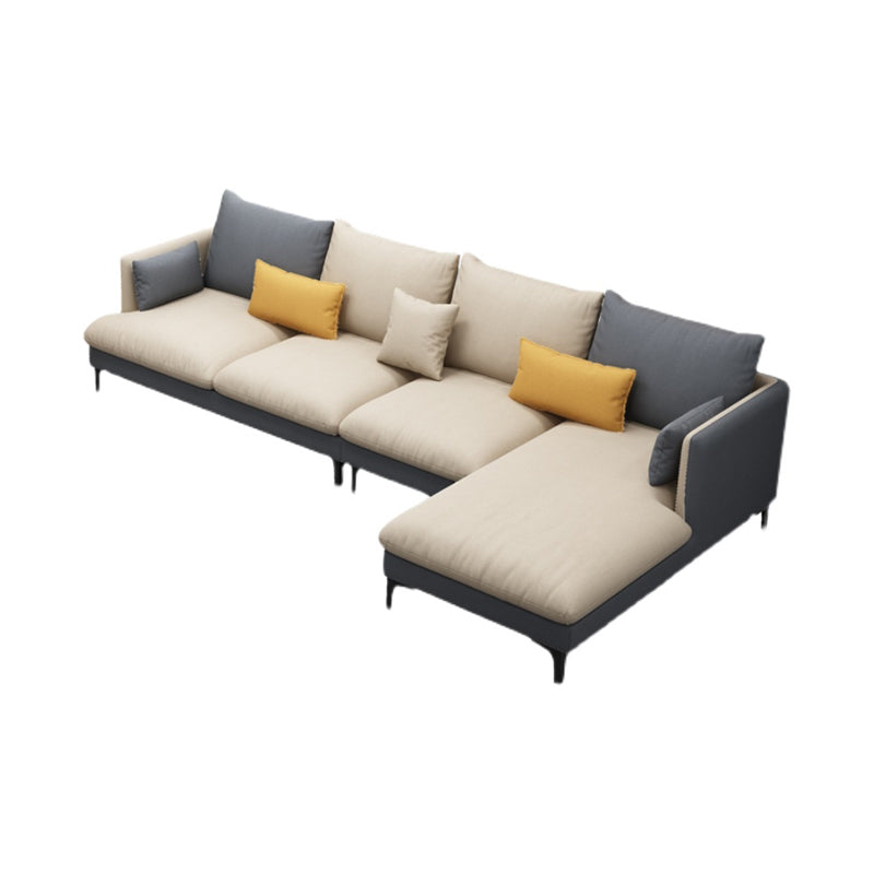 Light-Grey Waterproof Faux Leather Sofa Slipcovered Sectional with Recessed Arms 126"L x 67"W x 35"H Sponge Clearhalo 'furn' 'furn_sectionals' 'Furniture' 'furniture_sectionals' 'Living Room Furniture' 'Sectionals' 4934518