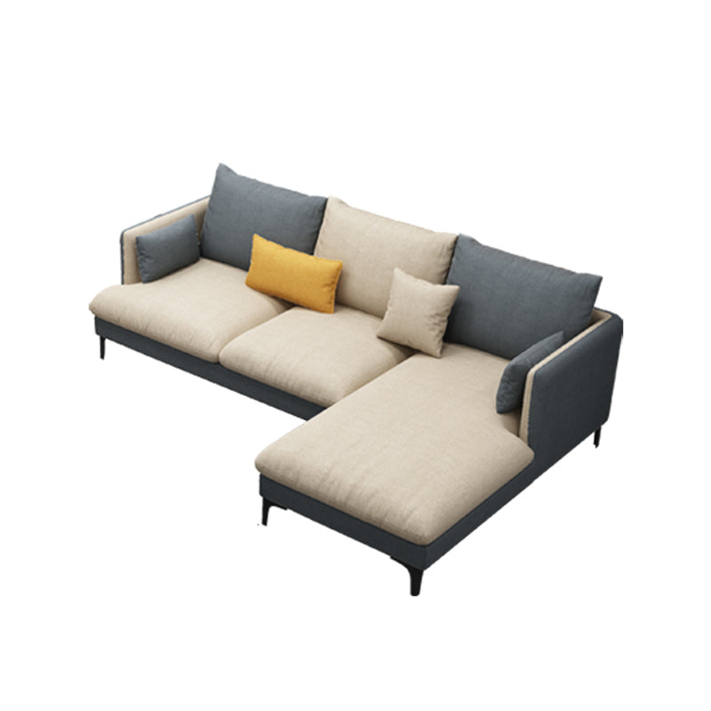 Light-Grey Waterproof Faux Leather Sofa Slipcovered Sectional with Recessed Arms 96.5"L x 67"W x 35"H Sponge Clearhalo 'furn' 'furn_sectionals' 'Furniture' 'furniture_sectionals' 'Living Room Furniture' 'Sectionals' 4934519