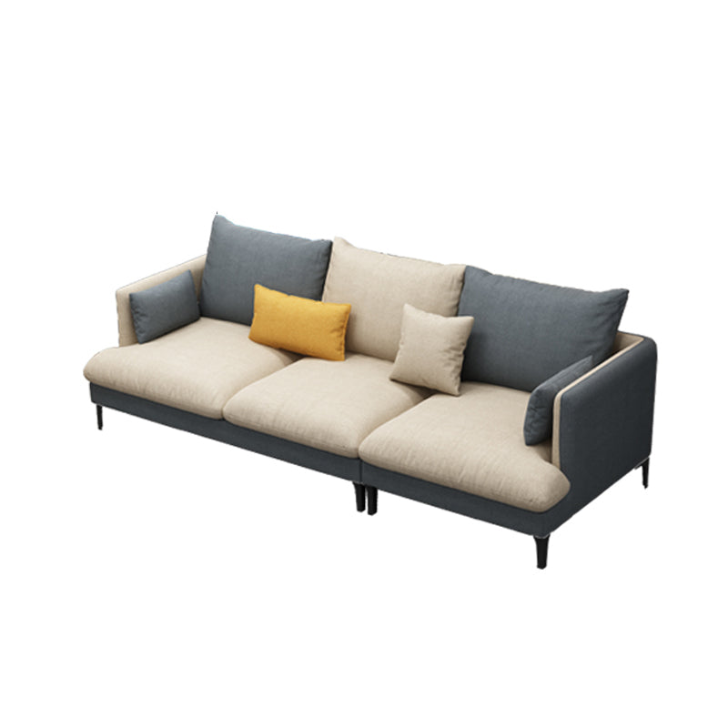 Light-Grey Waterproof Faux Leather Sofa Slipcovered Sectional with Recessed Arms 96.5"L x 33.5"W x 35"H Sponge Clearhalo 'furn' 'furn_sectionals' 'Furniture' 'furniture_sectionals' 'Living Room Furniture' 'Sectionals' 4934520