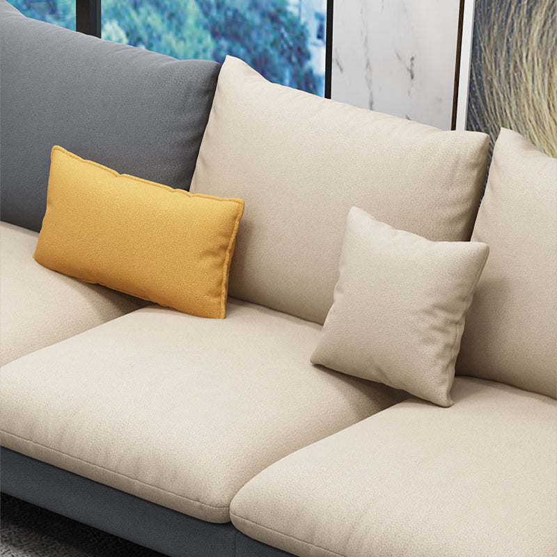 Light-Grey Waterproof Faux Leather Sofa Slipcovered Sectional with Recessed Arms Clearhalo 'furn' 'furn_sectionals' 'Furniture' 'furniture_sectionals' 'Living Room Furniture' 'Sectionals' 4934521