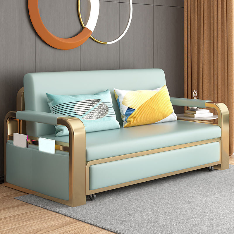 Contemporary Square Arm Removable Sofa Bed Metal Frame Sofa with Storage for Apartment Green Gold 29.5''H x 64''L x 31.5''W Memory Foam Clearhalo 'Furniture' 'furniture_sofas' 'Living Room Furniture' 'Sofa' 'sofas' 4934529
