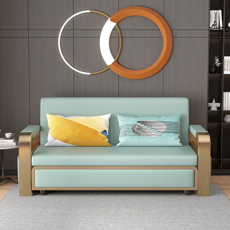 Contemporary Square Arm Removable Sofa Bed Metal Frame Sofa with Storage for Apartment Blue Gold 29.5''H x 64''L x 31.5''W Memory Foam Clearhalo 'Furniture' 'furniture_sofas' 'Living Room Furniture' 'Sofa' 'sofas' 4934533