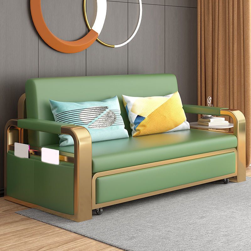 Contemporary Square Arm Removable Sofa Bed Metal Frame Sofa with Storage for Apartment Green Gold Clearhalo 'Furniture' 'furniture_sofas' 'Living Room Furniture' 'Sofa' 'sofas' 4934535