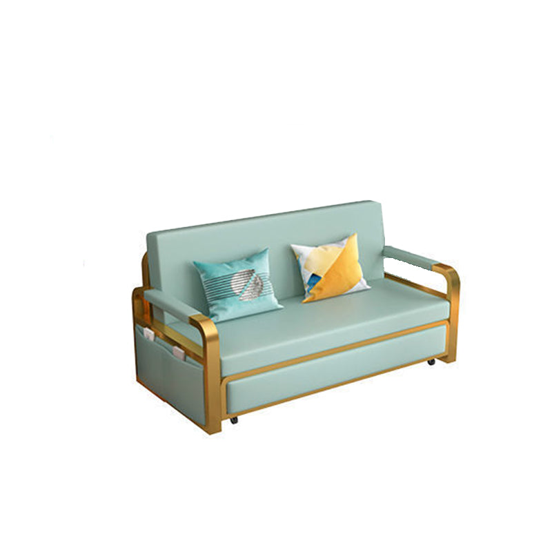 Contemporary Square Arm Removable Sofa Bed Metal Frame Sofa with Storage for Apartment Blue Gold 29.5''H x 64''L x 31.5''W Clearhalo 'Furniture' 'furniture_sofas' 'Living Room Furniture' 'Sofa' 'sofas' 4934536