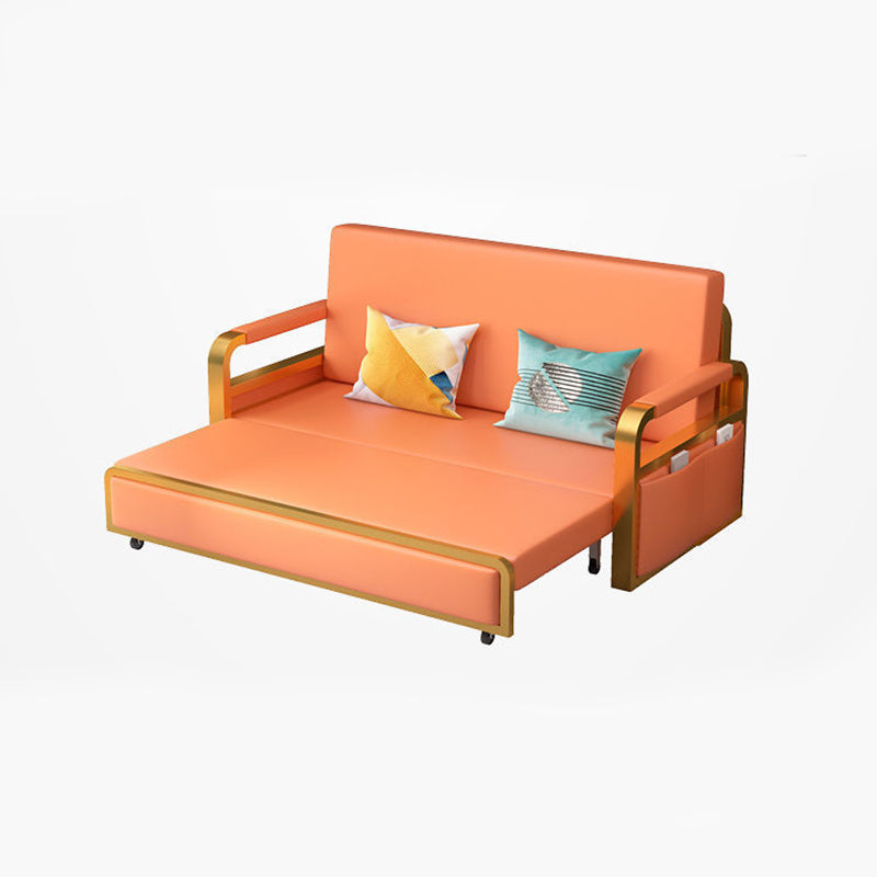 Contemporary Square Arm Removable Sofa Bed Metal Frame Sofa with Storage for Apartment Orange Gold 29.5''H x 76''L x 31.5''W Clearhalo 'Furniture' 'furniture_sofas' 'Living Room Furniture' 'Sofa' 'sofas' 4934537