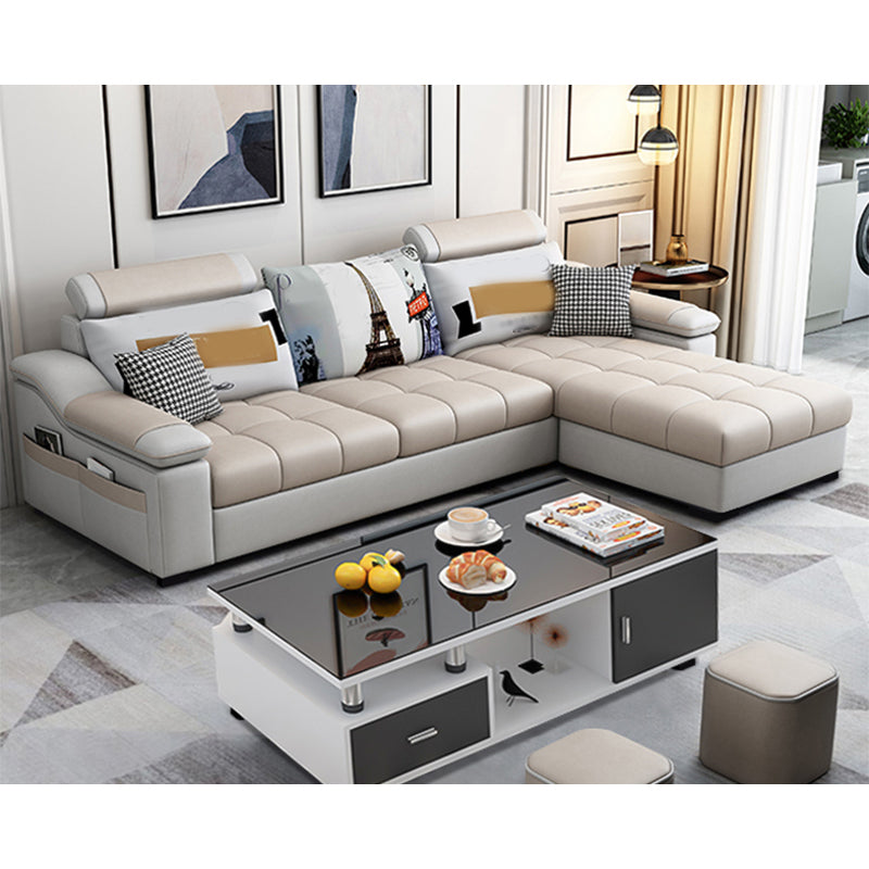 82.5"L Sloped Arm Sectional Cushion Back Sofa with Ottoman Included Yellow Faux Leather Clearhalo 'furn' 'furn_sectionals' 'Furniture' 'furniture_sectionals' 'Living Room Furniture' 'Sectionals' 4934543