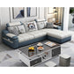 82.5"L Sloped Arm Sectional Cushion Back Sofa with Ottoman Included Blue-White Faux Leather Clearhalo 'furn' 'furn_sectionals' 'Furniture' 'furniture_sectionals' 'Living Room Furniture' 'Sectionals' 4934546