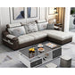 82.5"L Sloped Arm Sectional Cushion Back Sofa with Ottoman Included Coffee Beige Faux Leather Clearhalo 'furn' 'furn_sectionals' 'Furniture' 'furniture_sectionals' 'Living Room Furniture' 'Sectionals' 4934549