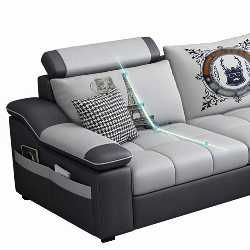 82.5"L Sloped Arm Sectional Cushion Back Sofa with Ottoman Included Clearhalo 'furn' 'furn_sectionals' 'Furniture' 'furniture_sectionals' 'Living Room Furniture' 'Sectionals' 4934554