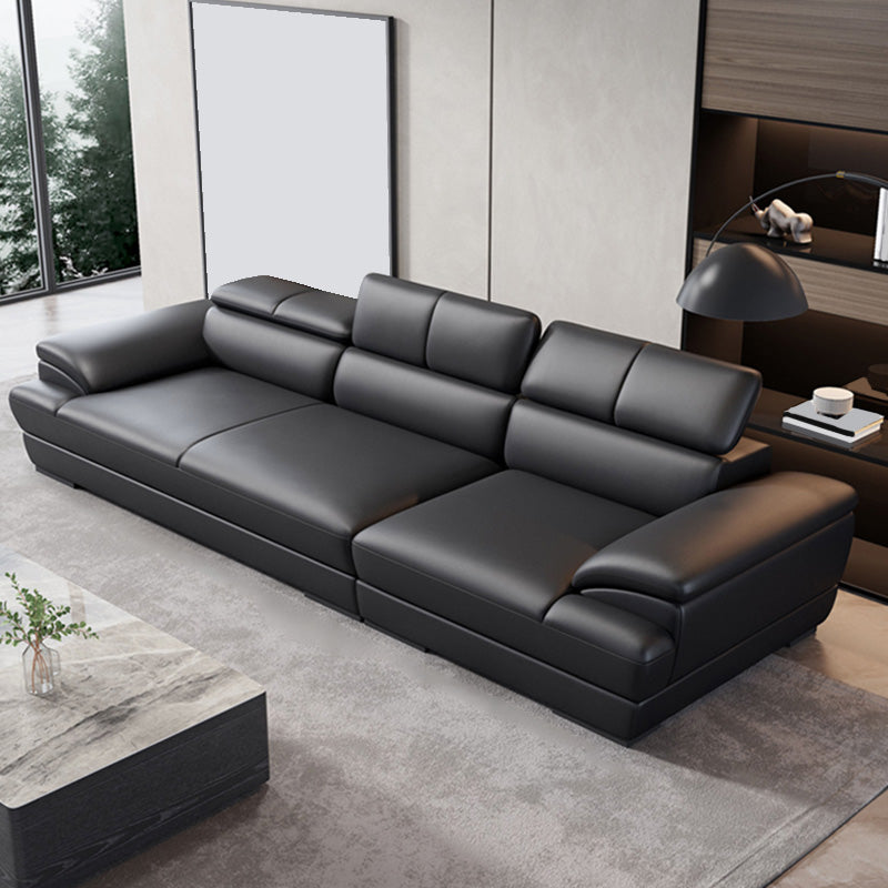 Genuine Leather Pillow Top Arm Sectional Sofa 27.56"H Cushion Back Sofa,Black 110"L x 39"W x 28"H Genuine Leather Clearhalo 'furn' 'furn_sectionals' 'Furniture' 'furniture_sectionals' 'Living Room Furniture' 'Sectionals' 4934559