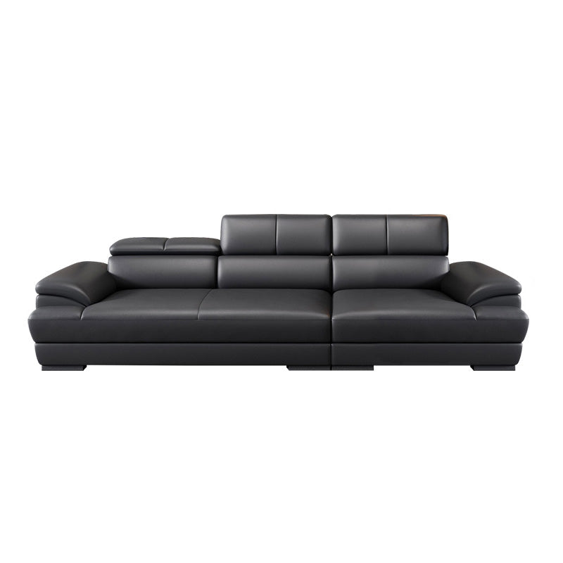 Genuine Leather Pillow Top Arm Sectional Sofa 27.56"H Cushion Back Sofa,Black Clearhalo 'furn' 'furn_sectionals' 'Furniture' 'furniture_sectionals' 'Living Room Furniture' 'Sectionals' 4934560