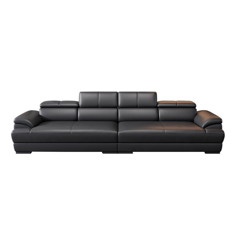 Genuine Leather Pillow Top Arm Sectional Sofa 27.56"H Cushion Back Sofa,Black 140"L x 39"W x 28"H Nappa Clearhalo 'furn' 'furn_sectionals' 'Furniture' 'furniture_sectionals' 'Living Room Furniture' 'Sectionals' 4934561