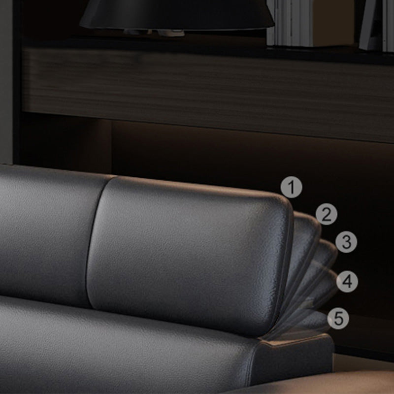 Genuine Leather Pillow Top Arm Sectional Sofa 27.56"H Cushion Back Sofa,Black Clearhalo 'furn' 'furn_sectionals' 'Furniture' 'furniture_sectionals' 'Living Room Furniture' 'Sectionals' 4934563