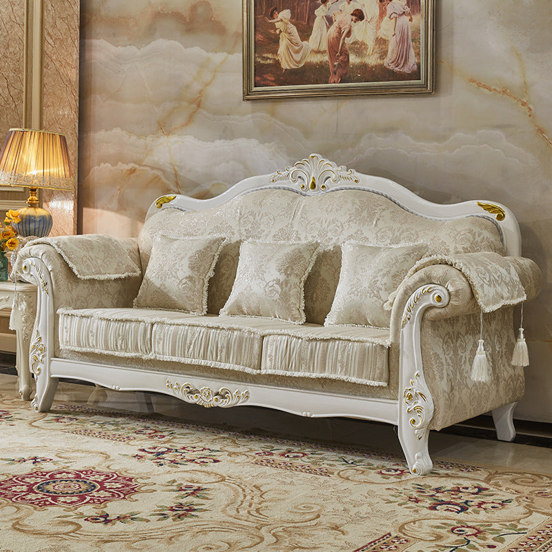 Traditional Rolled Arm Sofa Tufted Back Couch with Removable Cushions for Three People Light Yellow Clearhalo 'Furniture' 'furniture_sofas' 'Living Room Furniture' 'Sofa' 'sofas' 4934572