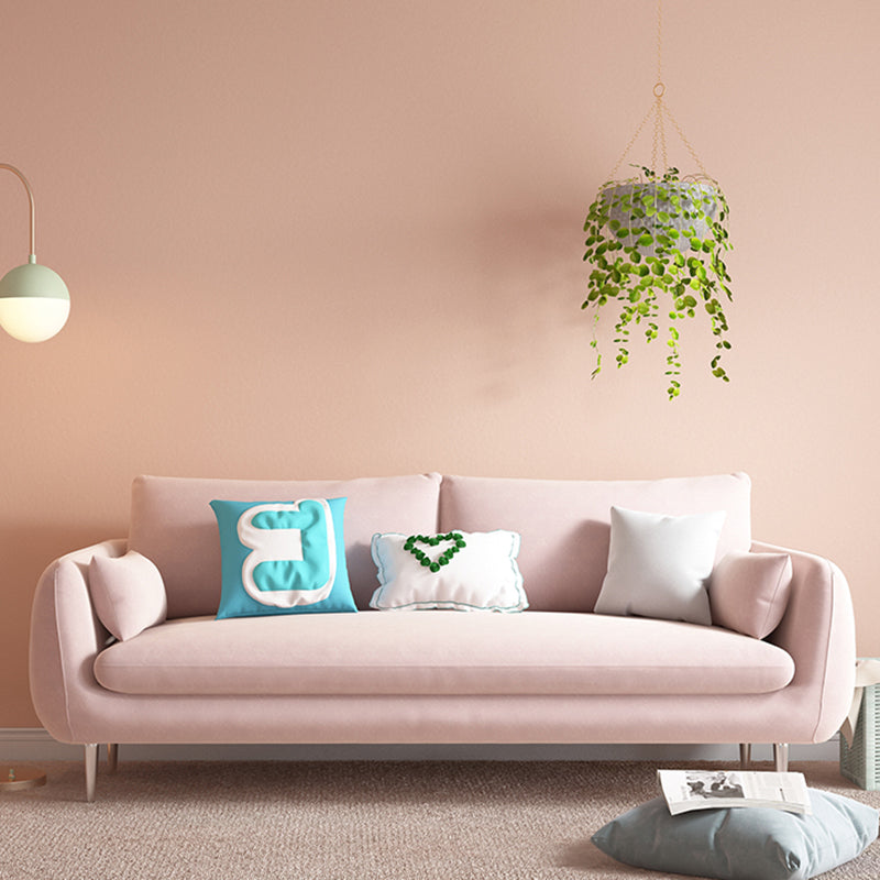 Scandinavian Square Arm Slipcovered Settee Velvet Tight Back Couch 55"L x 31"W x 31"H Pink Clearhalo 'furn' 'furn_sofas' 'Furniture' 'furniture_sofas' 'Living Room Furniture' 'Sofa' 'sofas' 4934590