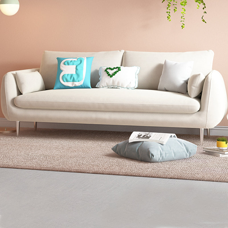 Scandinavian Square Arm Slipcovered Settee Velvet Tight Back Couch 55"L x 31"W x 31"H Off-White Sponge Clearhalo 'furn' 'furn_sofas' 'Furniture' 'furniture_sofas' 'Living Room Furniture' 'Sofa' 'sofas' 4934592