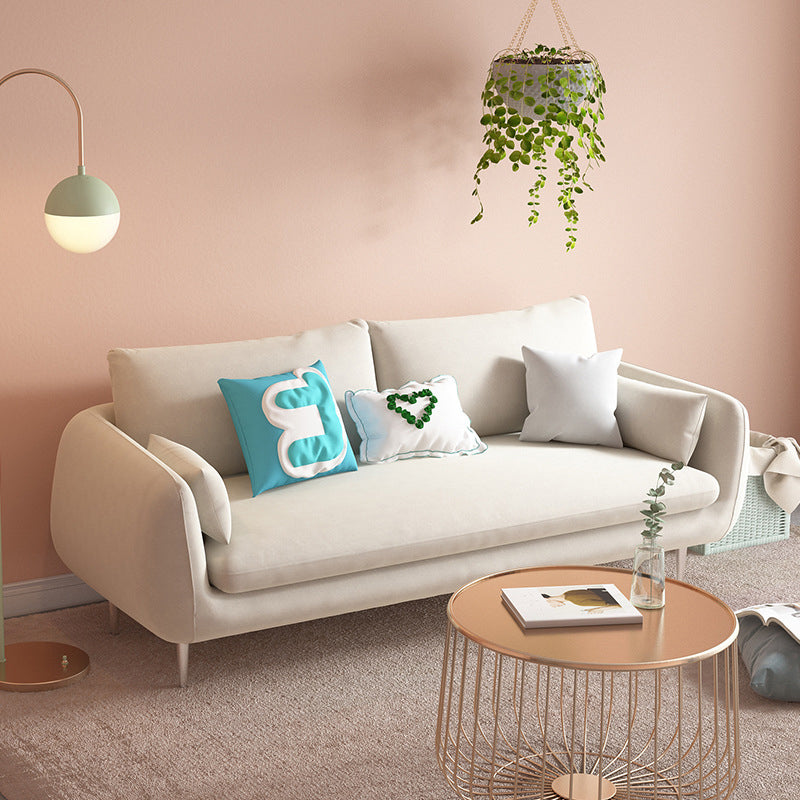 Scandinavian Square Arm Slipcovered Settee Velvet Tight Back Couch 55"L x 31"W x 31"H Off-White Latex Clearhalo 'furn' 'furn_sofas' 'Furniture' 'furniture_sofas' 'Living Room Furniture' 'Sofa' 'sofas' 4934593