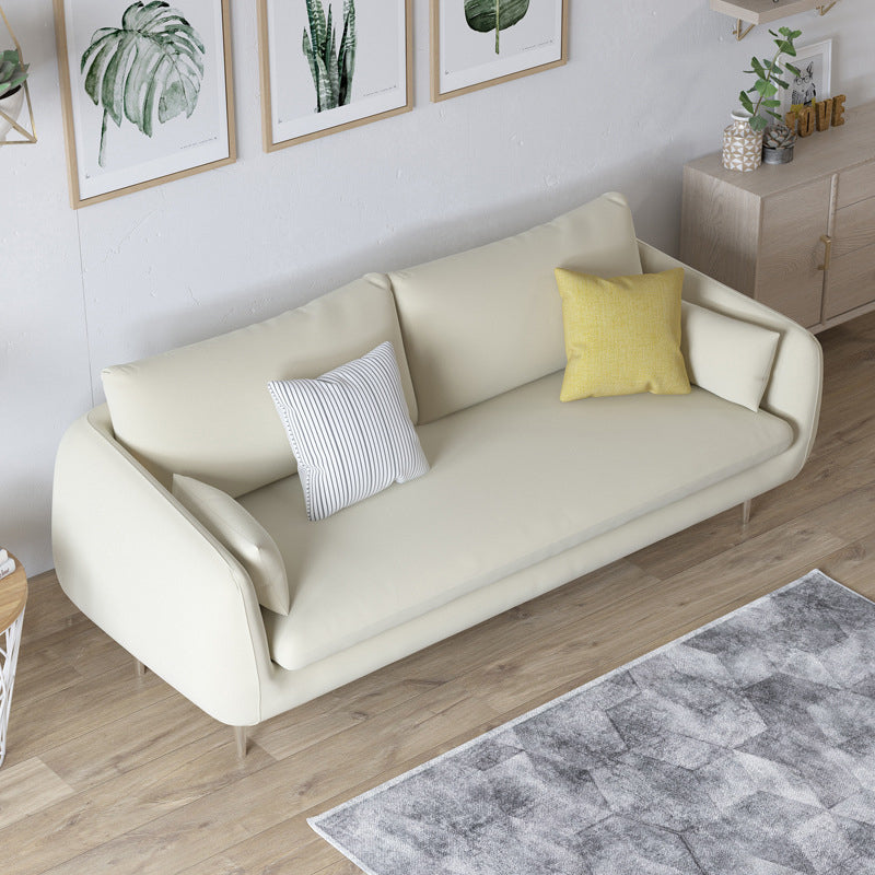 Scandinavian Square Arm Slipcovered Settee Velvet Tight Back Couch 59"L x 31.5"W x 31.5"H Off-White Latex Clearhalo 'furn' 'furn_sofas' 'Furniture' 'furniture_sofas' 'Living Room Furniture' 'Sofa' 'sofas' 4934594