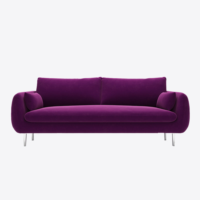 Scandinavian Square Arm Slipcovered Settee Velvet Tight Back Couch Purple Clearhalo 'furn' 'furn_sofas' 'Furniture' 'furniture_sofas' 'Living Room Furniture' 'Sofa' 'sofas' 4934595