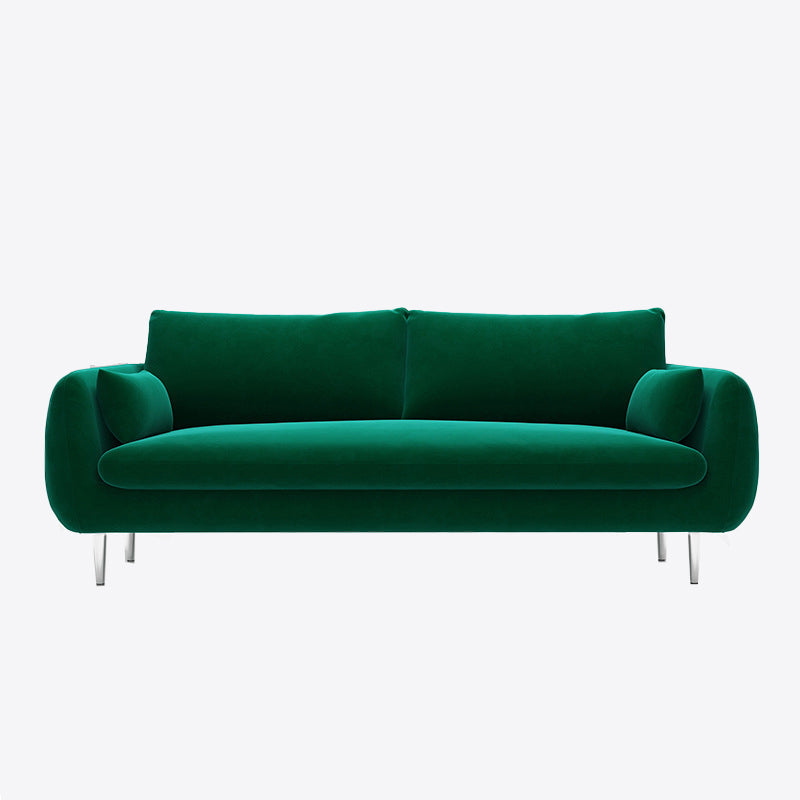 Scandinavian Square Arm Slipcovered Settee Velvet Tight Back Couch Green Clearhalo 'furn' 'furn_sofas' 'Furniture' 'furniture_sofas' 'Living Room Furniture' 'Sofa' 'sofas' 4934597