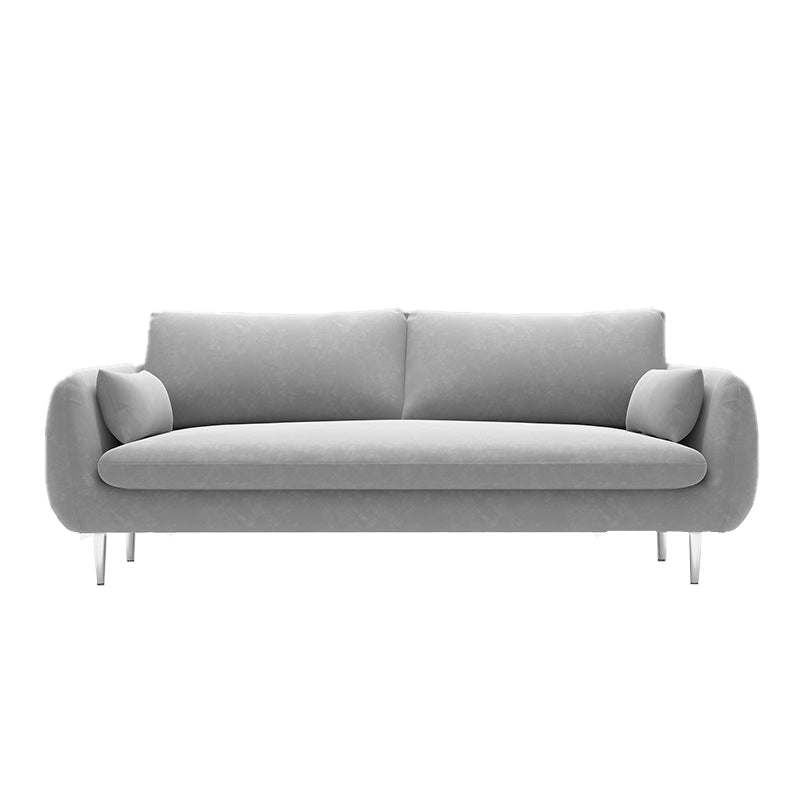 Scandinavian Square Arm Slipcovered Settee Velvet Tight Back Couch Grey Clearhalo 'furn' 'furn_sofas' 'Furniture' 'furniture_sofas' 'Living Room Furniture' 'Sofa' 'sofas' 4934598