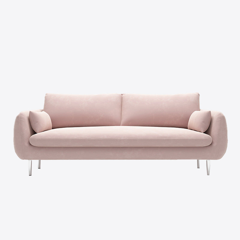 Scandinavian Square Arm Slipcovered Settee Velvet Tight Back Couch 59"L x 31.5"W x 31.5"H Pink Sponge Clearhalo 'furn' 'furn_sofas' 'Furniture' 'furniture_sofas' 'Living Room Furniture' 'Sofa' 'sofas' 4934599