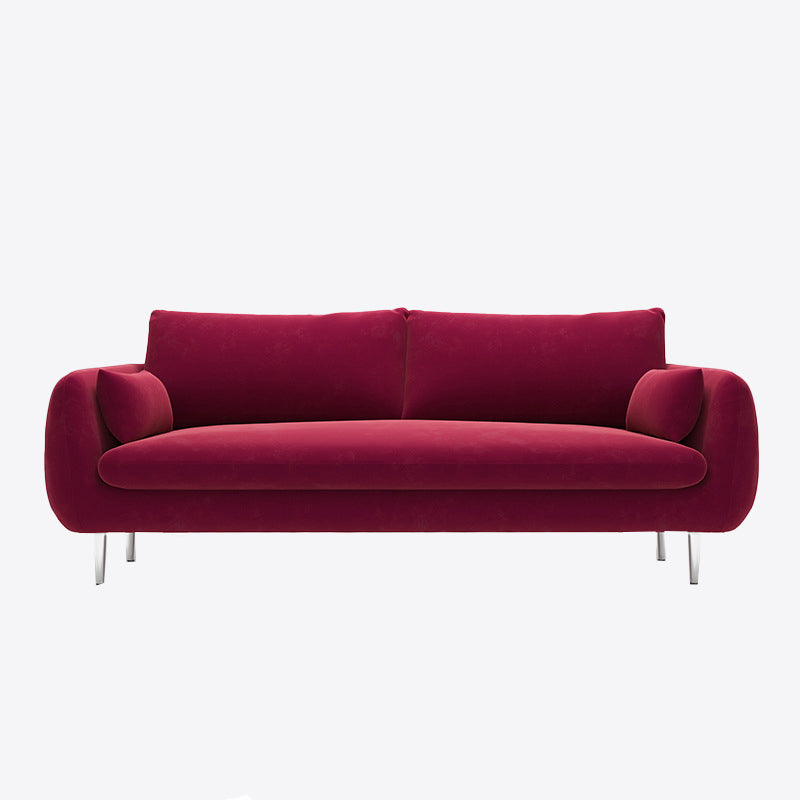 Scandinavian Square Arm Slipcovered Settee Velvet Tight Back Couch Red Clearhalo 'furn' 'furn_sofas' 'Furniture' 'furniture_sofas' 'Living Room Furniture' 'Sofa' 'sofas' 4934600