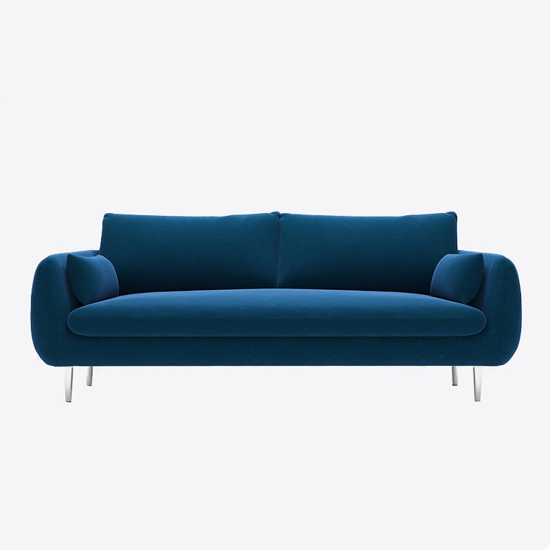 Scandinavian Square Arm Slipcovered Settee Velvet Tight Back Couch Blue Clearhalo 'furn' 'furn_sofas' 'Furniture' 'furniture_sofas' 'Living Room Furniture' 'Sofa' 'sofas' 4934601