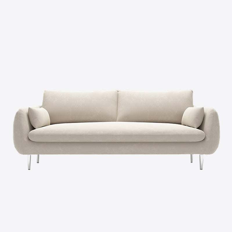Scandinavian Square Arm Slipcovered Settee Velvet Tight Back Couch 59"L x 31.5"W x 31.5"H Off-White Sponge Clearhalo 'furn' 'furn_sofas' 'Furniture' 'furniture_sofas' 'Living Room Furniture' 'Sofa' 'sofas' 4934602