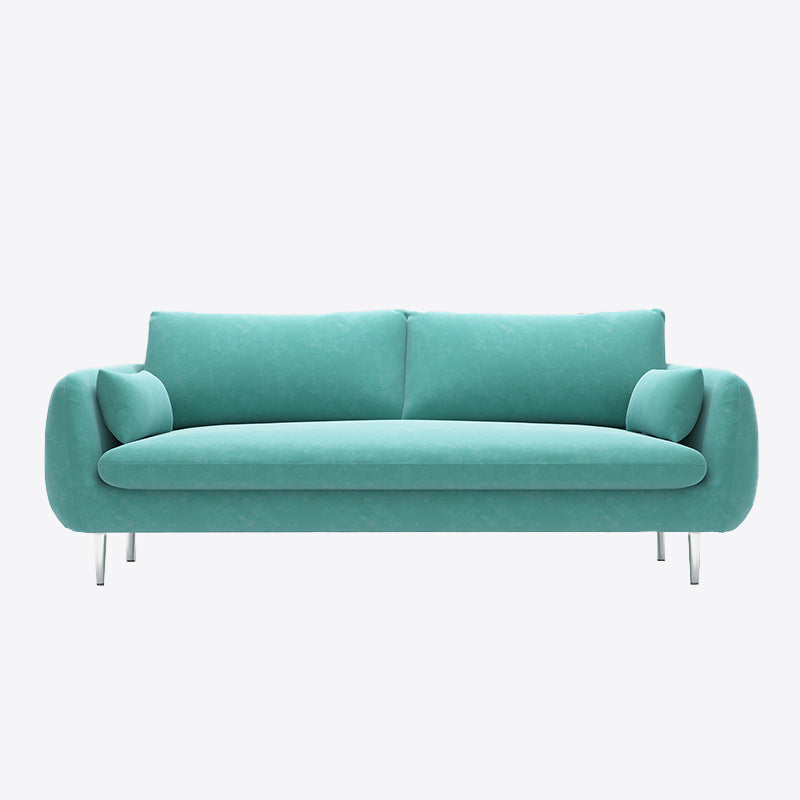 Scandinavian Square Arm Slipcovered Settee Velvet Tight Back Couch Aqua Clearhalo 'furn' 'furn_sofas' 'Furniture' 'furniture_sofas' 'Living Room Furniture' 'Sofa' 'sofas' 4934603