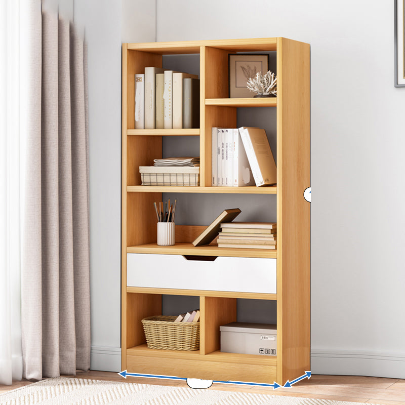 Manufactured Wood Standard Bookshelf Vertical Open Bookcase with Drawer 19.7"L x 7.9"W x 50.8"H White-Wood Clearhalo 'Bookcases' 'furn' 'furn_bookcases' 'Furniture' 'furniture_bookcases' 'Office Furniture' 4936483