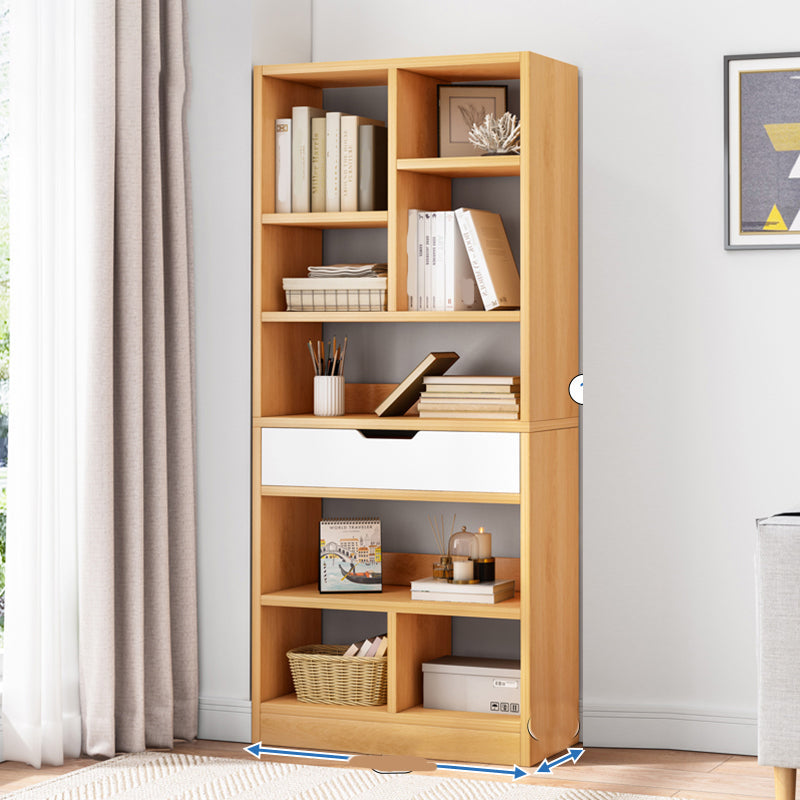 Manufactured Wood Standard Bookshelf Vertical Open Bookcase with Drawer 19.7"L x 7.9"W x 61"H White-Wood Clearhalo 'Bookcases' 'furn' 'furn_bookcases' 'Furniture' 'furniture_bookcases' 'Office Furniture' 4936484