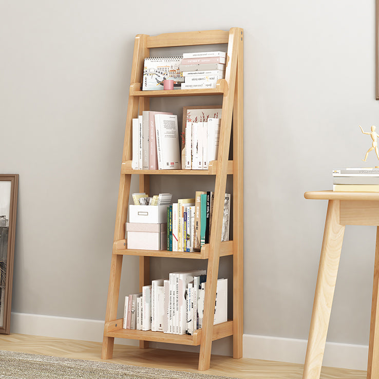 Modern Style Ladder Bookcase Open Back Solid Wood Bookshelf for Home 17.7"L x 13.4"W x 55.1"H Natural Clearhalo 'Bookcases' 'furn' 'furn_bookcases' 'Furniture' 'furniture_bookcases' 'Office Furniture' 4936501