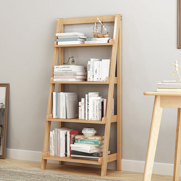Modern Style Ladder Bookcase Open Back Solid Wood Bookshelf for Home 23.6"L x 13.4"W x 55.1"H Natural Clearhalo 'Bookcases' 'furn' 'furn_bookcases' 'Furniture' 'furniture_bookcases' 'Office Furniture' 4936502