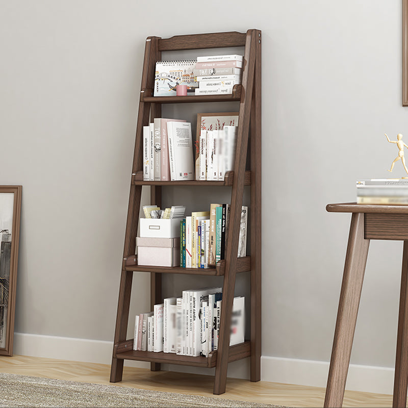 Modern Style Ladder Bookcase Open Back Solid Wood Bookshelf for Home 17.7"L x 13.4"W x 55.1"H Walnut Clearhalo 'Bookcases' 'furn' 'furn_bookcases' 'Furniture' 'furniture_bookcases' 'Office Furniture' 4936504